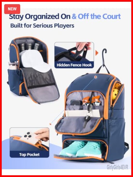 Pickleball Backpack with Detachable Paddle Sleeve, Large Capacity Sports Bag main image 2